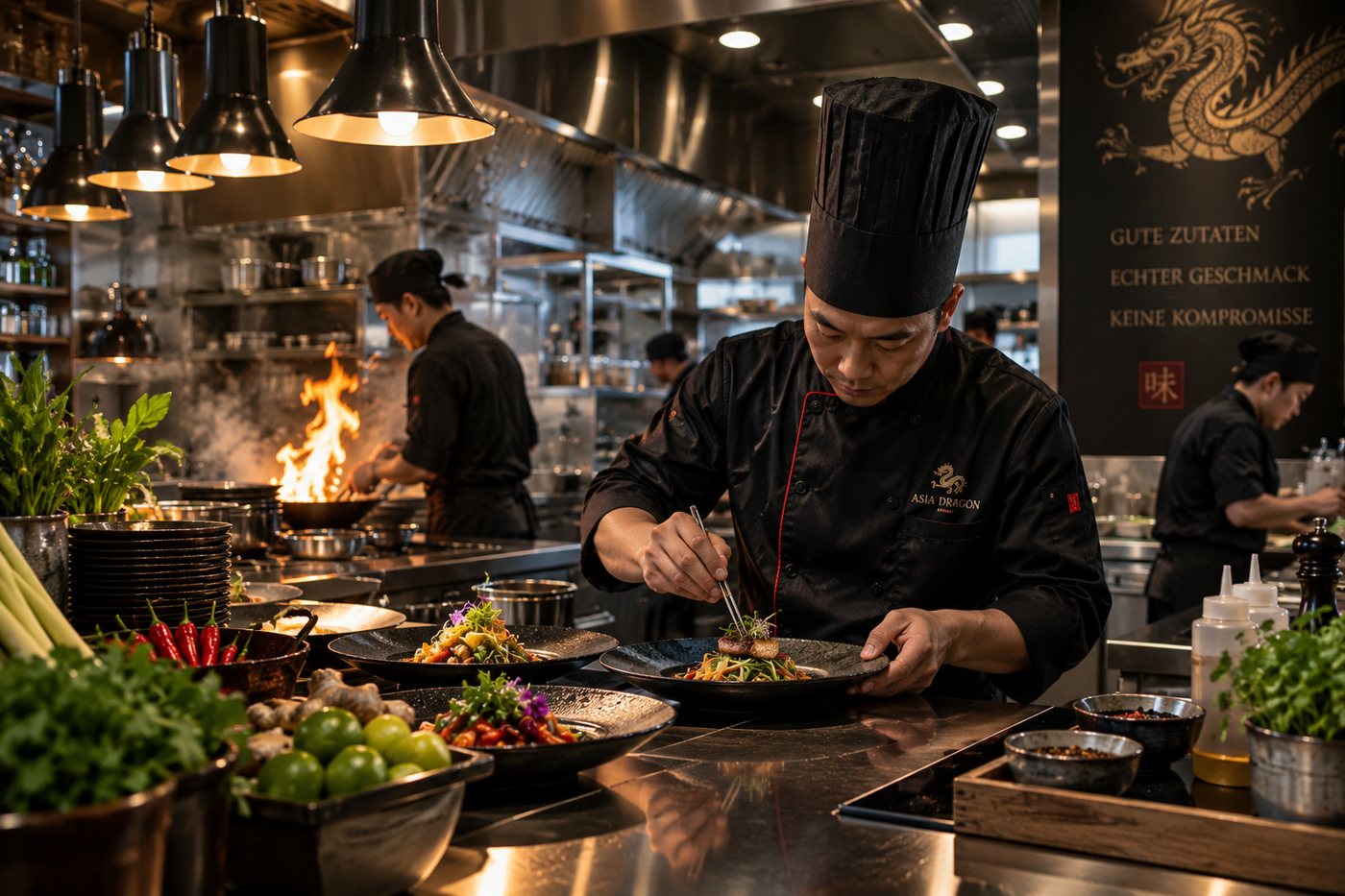Illustratives Stimmungsbild einer professionellen asiatischen Restaurantküche