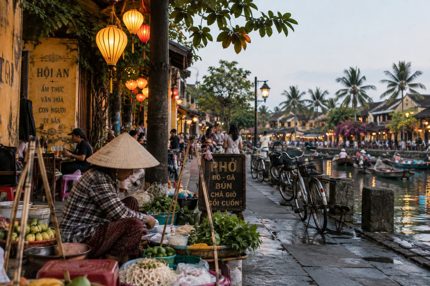 Stimmungsbild eines Marktes und Straßenlebens in Hội-An-Atmosphäre
