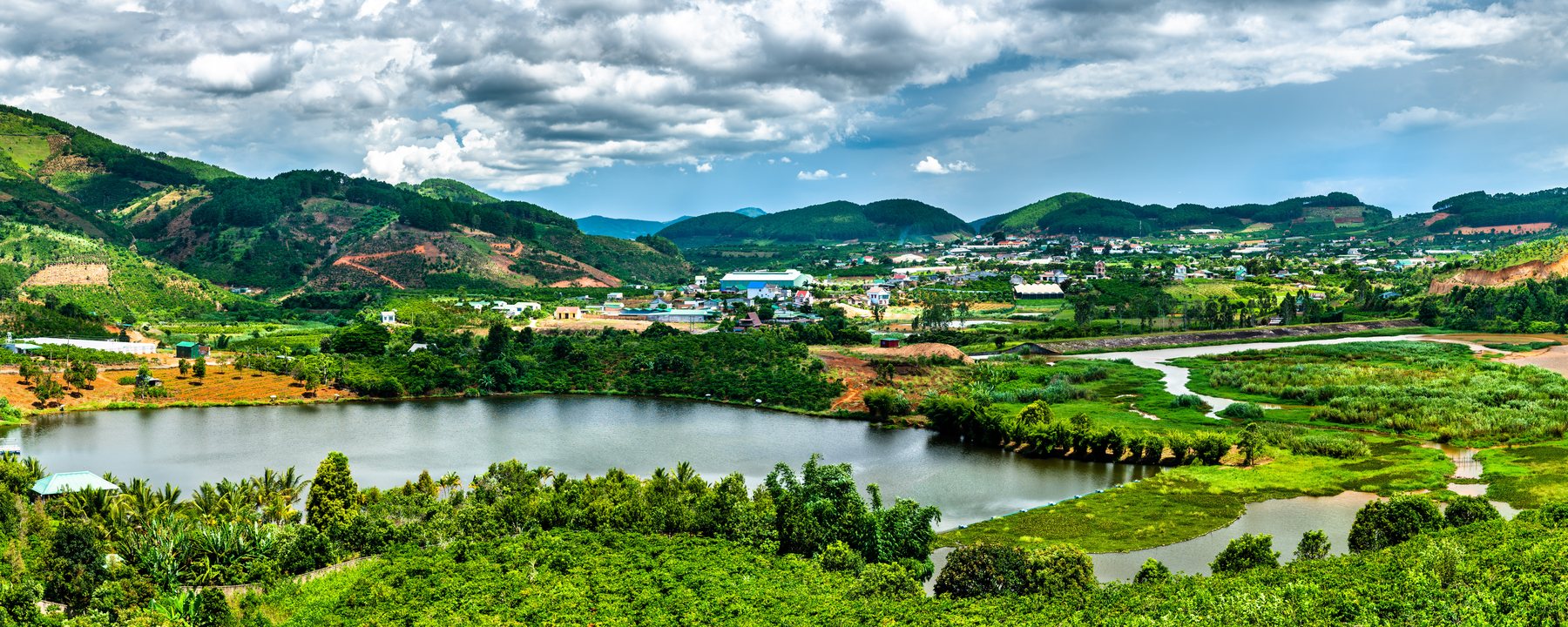 Weite grüne Landschaft und Landwirtschaft in Vietnam